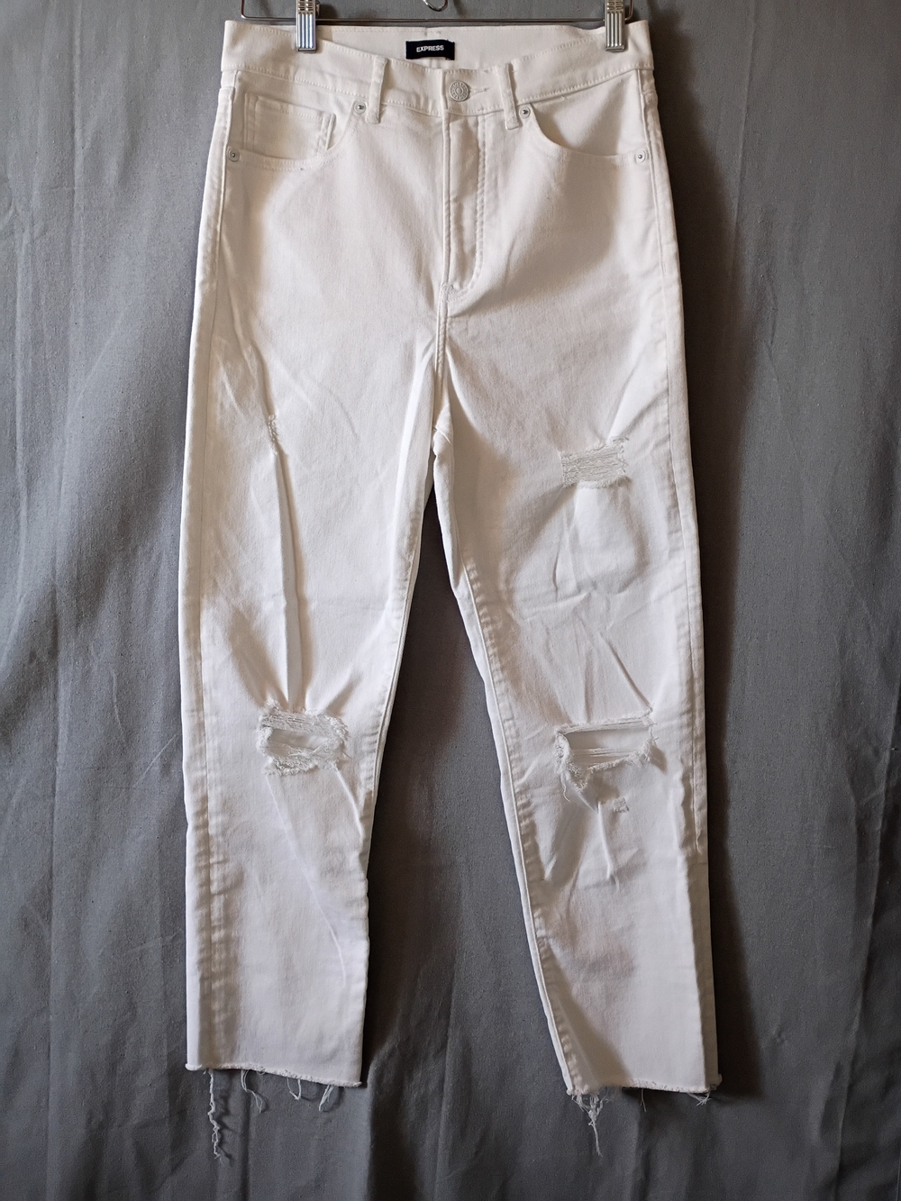 Express Mom Jean White Distressed Super High-Rise ,Ankle Straight Jeans Size 6R - Picture 3 of 12